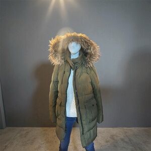 Marc New York Olive Puffer Coat with Faux Fur Hood